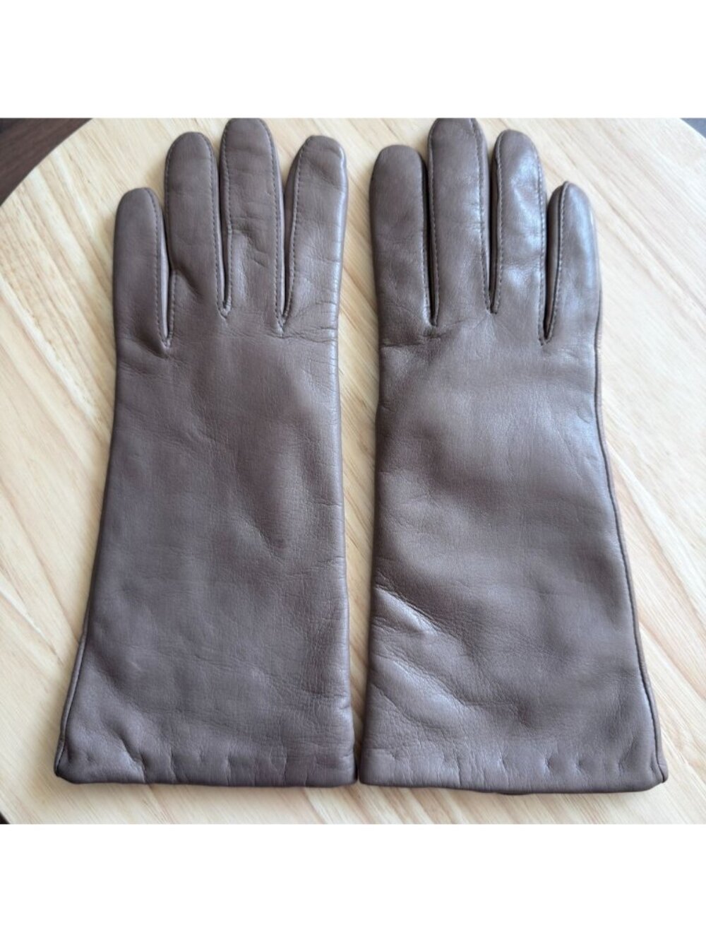 Vintage Womens Taupe Leather Gloves Cashmere Lined Size 7-1/2